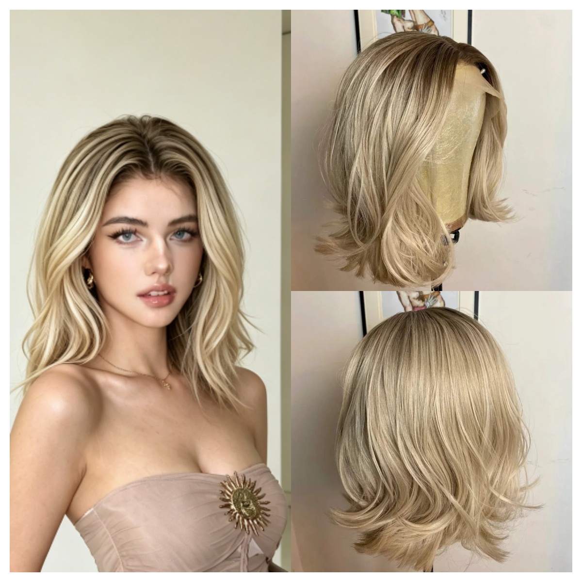 Hair Care Daily - Wig Rambut Sintetis Ombre Pirang Emas